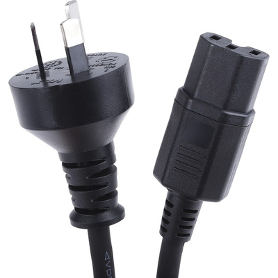 RS PRO IEC C15 Socket to Type I Australian Plug Power Cord, 2m