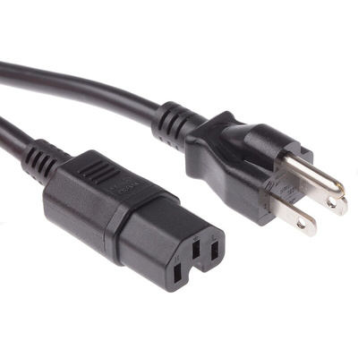 RS PRO IEC C15 Socket to Type B Japanese Plug Power Cord, 2m