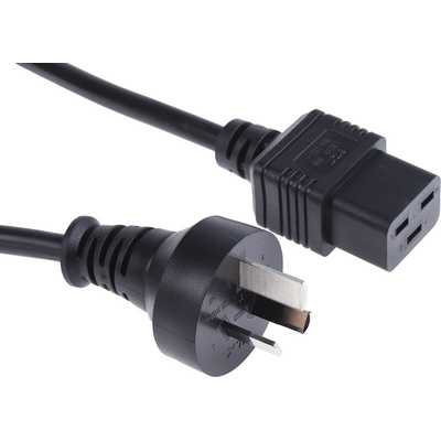 RS PRO IEC C19 Socket to Type I Australian Plug Power Cord, 2m