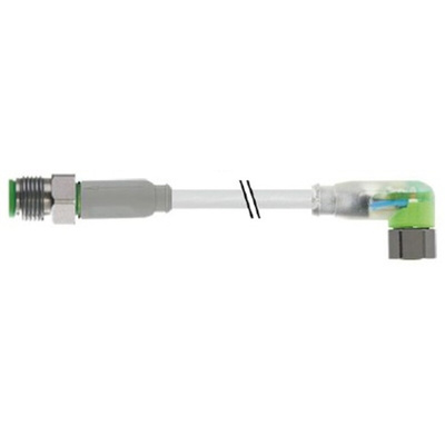 RS PRO Right Angle Female 3 way M8 to Straight Male 3 way M8 Sensor Actuator Cable, 2m