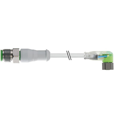 RS PRO Right Angle Female 3 way M8 to Straight Male 3 way M12 Sensor Actuator Cable, 2m