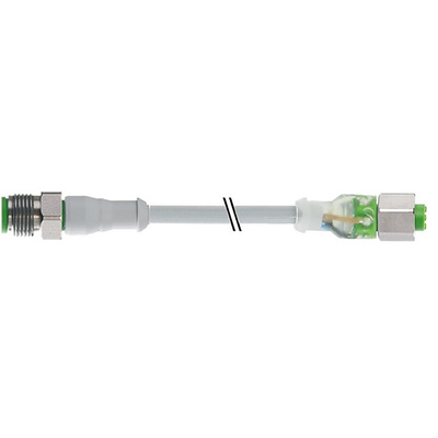 RS PRO Straight Female 4 way M12 to Straight Male 4 way M12 Sensor Actuator Cable, 5m