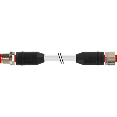 RS PRO Straight Female 8 way M12 to Straight Male 8 way M12 Sensor Actuator Cable, 2m