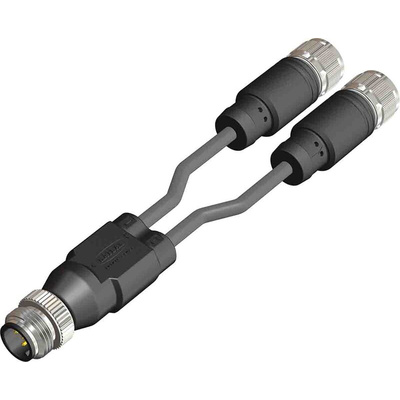 RS PRO Male 5 way M12 to Female 3 way M12 Sensor Actuator Cable, 1m