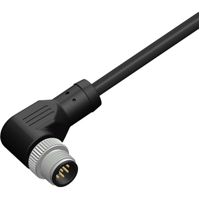 RS PRO Right Angle Male 8 way M12 to Right Angle Male Unterminated Sensor Actuator Cable, 2m