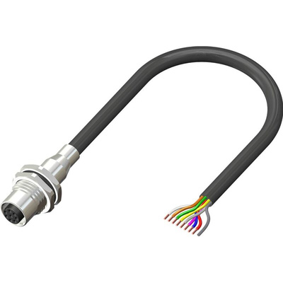 RS PRO Straight Female 8 way M12 to Unterminated Sensor Actuator Cable, 2m