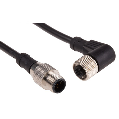 RS PRO Right Angle Female 5 way M12 to Straight Male 5 way M12 Sensor Actuator Cable, 2m