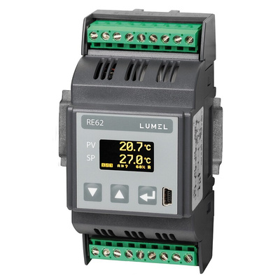 Lumel RE62 DIN Rail PID Temperature Controller, 53 x 100mm 3 Input, 1 Output Current, 20 → 60 V dc Supply Voltage