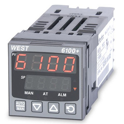 West Instruments P6100+ Panel Mount PID Temperature Controller, 48 x 48mm 1 Input, 2 Output Relay, SSR, 100 →