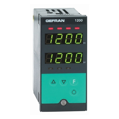 Gefran 1200 PID Temperature Controller, 96 x 48 (1/8 DIN)mm, 3 Output Relay, 100 V ac, 240 V ac Supply Voltage ON/OFF