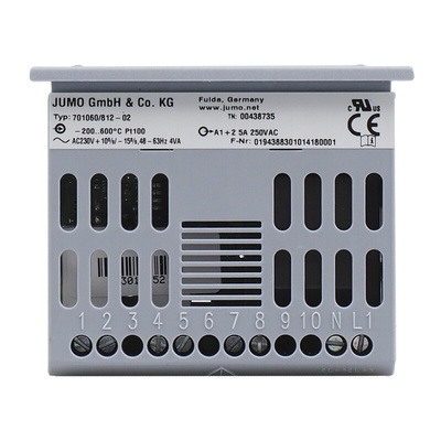 Jumo eTRON Panel Mount Thermostat, 2 Output 1 changeover contact 10A 250V / 2 open contacts 5A 250V, 230 V ac Supply