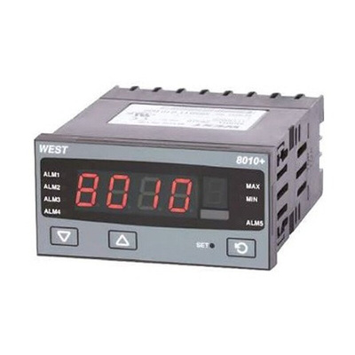 West Instruments P8010 PID Temperature Controller, 96 x 48 (1/8 DIN)mm, 2 Output Relay, 24 V ac, 48 V ac Supply Voltage