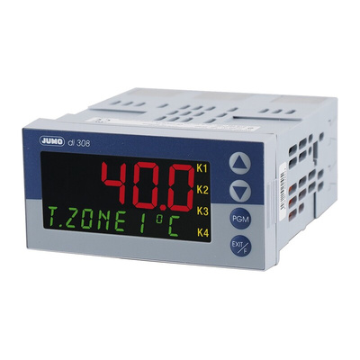 Jumo di 308 Digital Indicator, 96 x 48 (1/8 DIN)mm, 4 Output Logic, Relay, 20 → 30 V ac/dc Supply Voltage