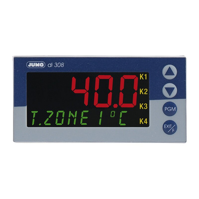 Jumo di 308 Digital Indicator, 96 x 48 (1/8 DIN)mm, 4 Output Logic, Relay, 20 → 30 V ac/dc Supply Voltage