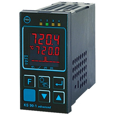 P.M.A KS90 PID Temperature Controller, 96 x 48 (1/8 DIN)mm, 2 Output Relay, 18 → 30 V dc, 24 V ac Supply Voltage