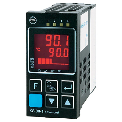 P.M.A KS90 PID Temperature Controller, 96 x 48 (1/8 DIN)mm, 2 Output Relay, 18 → 30 V dc, 24 V ac Supply Voltage