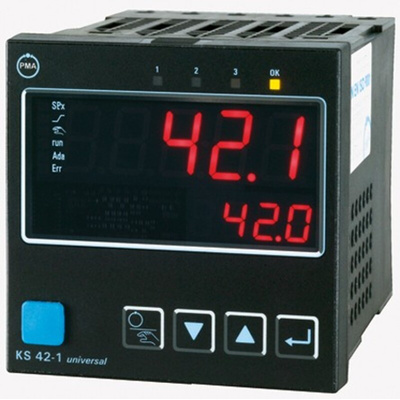 P.M.A KS42 PID Temperature Controller, 96 x 96 (1/4 DIN)mm, 2 Output Relay, 90 → 250 V ac Supply Voltage ON/OFF