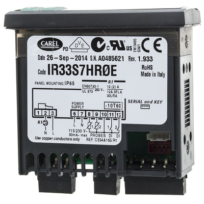 Carel IR33 Panel Mount PID Temperature Controller, 76.2 x 34.2mm, 1 Output Relay, 115 → 230 V ac Supply Voltage