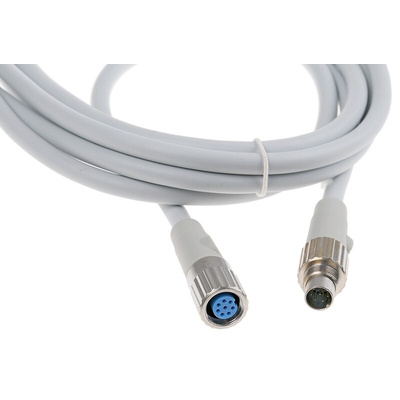 TE Connectivity Straight Female 8 way M9 to Straight Male 8 way M9 Sensor Actuator Cable, 3m