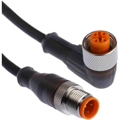 Lumberg Automation Right Angle Female 4 way M12 to Straight Male 4 way M12 Sensor Actuator Cable, 5m