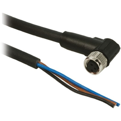 Telemecanique Sensors Right Angle Female 3 way 1/2 in Circular to Unterminated Sensor Actuator Cable, 2m