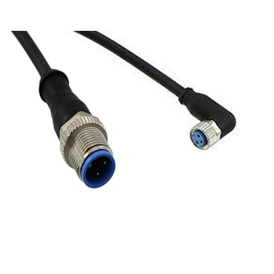 TE Connectivity Right Angle Female 3 way M8 to Straight Male 3 way M8 Sensor Actuator Cable, 1.5m