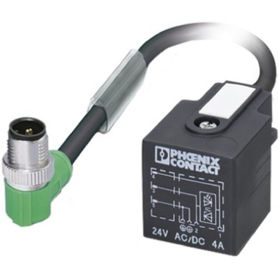 Phoenix Contact Right Angle Male 3 way M12 to DIN 43650 Form A Sensor Actuator Cable, 600mm