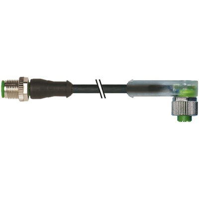 Murrelektronik Limited Right Angle Female 4 way M12 to Straight Male 4 way M12 Sensor Actuator Cable, 600mm