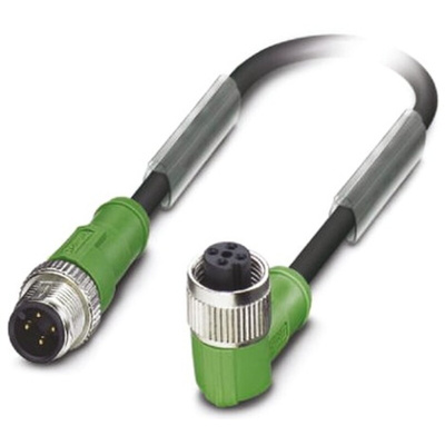 Phoenix Contact Right Angle Female 4 way M12 to Straight Male 4 way M12 Sensor Actuator Cable, 5m