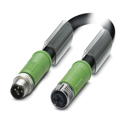 Phoenix Contact Male 4 way M12 to Female 4 way M12 Sensor Actuator Cable, 1m