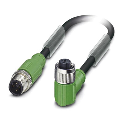 Phoenix Contact Straight Male 4 way M12 to Right Angle Female 4 way M12 Sensor Actuator Cable, 3m