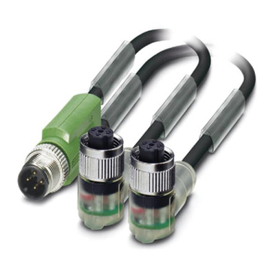 Phoenix Contact Straight Male 5 way M12 to Straight Female 3 way M12 x 2 Sensor Actuator Cable, 3m