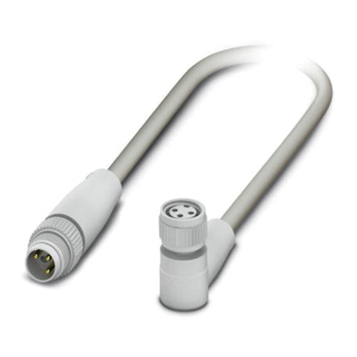 Phoenix Contact Right Angle Female 3 way M8 to Straight Male 3 way M8 Sensor Actuator Cable, 600mm