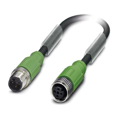 Phoenix Contact Male 4 way M12 to Female 4 way M12 Sensor Actuator Cable, 300mm