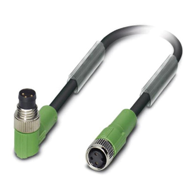Phoenix Contact Male 3 way M8 to Female 3 way M8 Sensor Actuator Cable, 1.5m