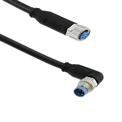 TE Connectivity Right Angle Female 4 way M12 to Straight Male 4 way M12 Sensor Actuator Cable, 1.5m