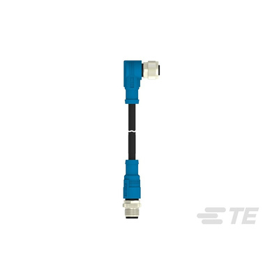 TE Connectivity Right Angle Female; Male 5 way M12 to Straight 5 way M12 Sensor Actuator Cable, 1m