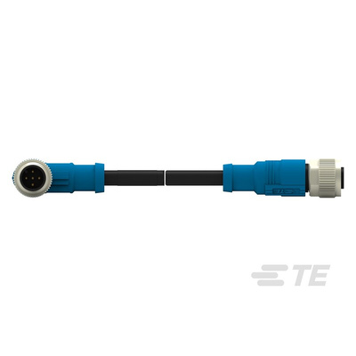 TE Connectivity Right Angle Female; Male 5 way M12 to Straight 5 way M12 Sensor Actuator Cable, 1m