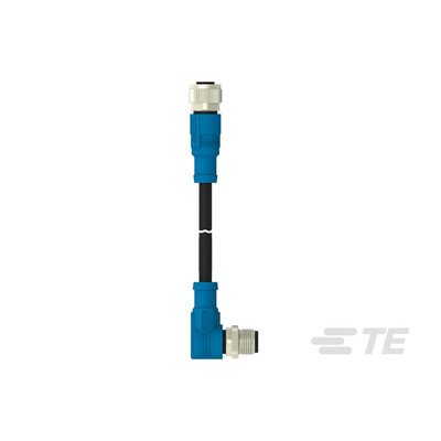 TE Connectivity Right Angle Female; Male 5 way M12 to Straight 5 way M12 Sensor Actuator Cable, 1m
