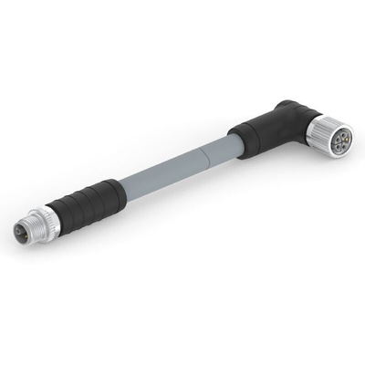 TE Connectivity Straight Male 5 way M12 to Right Angle Female 5 way M12 Sensor Actuator Cable, 1.5m