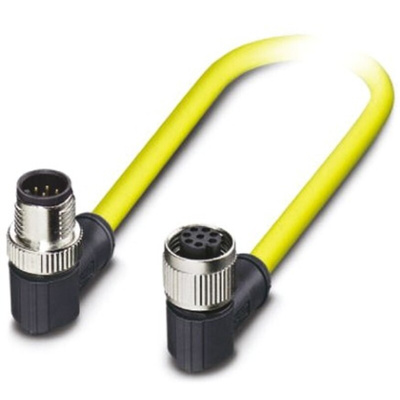 Phoenix Contact Right Angle Female 8 way M12 to Right Angle Male 8 way M12 Sensor Actuator Cable, 1.5m