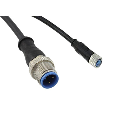 TE Connectivity Straight Female 3 way M12 to Straight Male 3 way M12 Sensor Actuator Cable, 1.5m