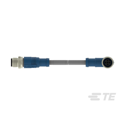TE Connectivity Right Angle Female; Male 4 way M12 to Straight 4 way M12 Sensor Actuator Cable, 5m