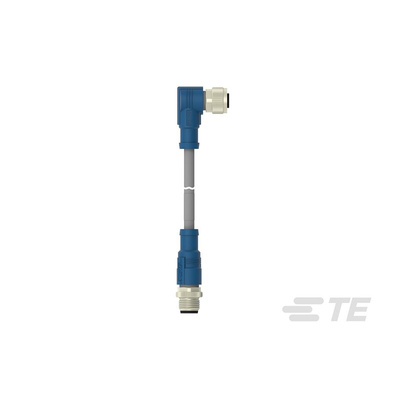 TE Connectivity Right Angle Female; Male 4 way M12 to Straight 4 way M12 Sensor Actuator Cable, 5m