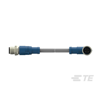 TE Connectivity Right Angle Female; Male 4 way M12 to Straight 4 way M12 Sensor Actuator Cable, 5m