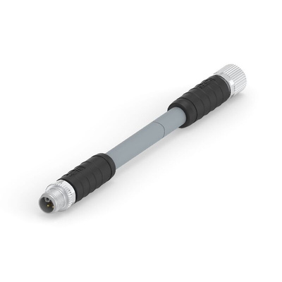 TE Connectivity Straight Male 5 way M12 to Straight Female 5 way M12 Sensor Actuator Cable, 5m