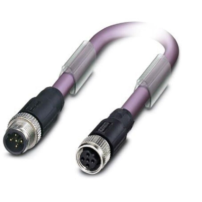 Phoenix Contact Straight Male M12 to Female M12 Bus Cable, 15m