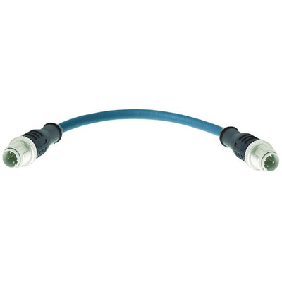 Harting Male 4 way M12 to Straight Male 4 way M12 Sensor Actuator Cable, 10m