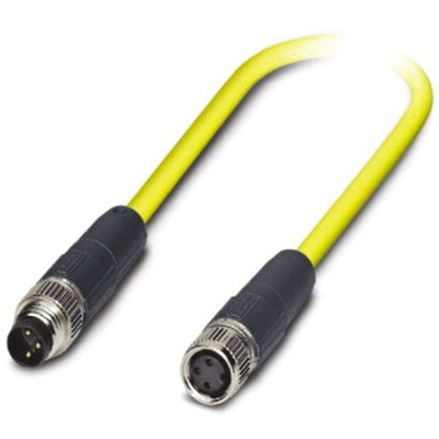 Phoenix Contact Right Angle Female 3 way M8 to Straight Male 3 way M8 Sensor Actuator Cable, 1.5m