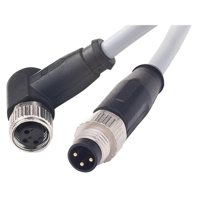 HARTING Right Angle Female 3 way M8 to Straight Male 3 way M8 Sensor Actuator Cable, 1m